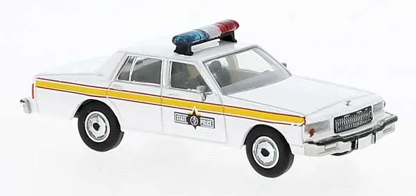 Brekina 1987 Chevrolet Caprice Sedan - Assembled -- Illinois State Police (White, Yellow)   (175-19713) 1