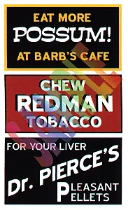 Blair Barn Sign Decals -- Set #1 - Eat More Possum, Chew Redman, Dr. Pierce   (184-2250) 1