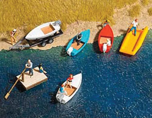 Busch Gmb Boat/Raft Set W/Trailer - Assembled -- N & Tt Scales   (189-8057) 1