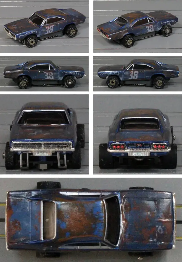 Auto World Thunderjet Sc416 Thunder Road 1969 Dodge Charger R/T – Metallic Blue/White/Rust #38 – “Country Boy” – Dirty #2A 1