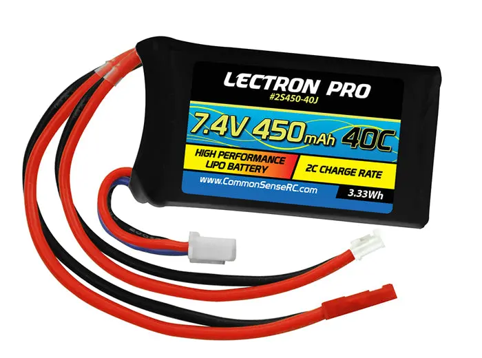 Common Sense Rc Lectron Pro 7.4V 450Mah 40C Lipo Battery With Jst Ph 2.0 Connector For Axial Scx24 (2S450-40J) 1