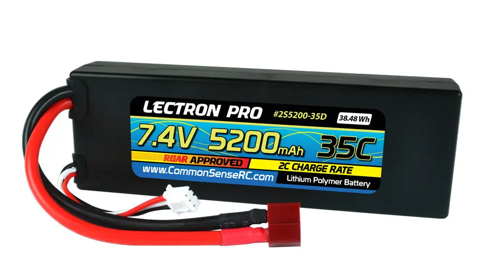 Common Scale Rc Lectron Pro 7.4V 5200Mah 35C Lipo Battery With Deans-Type Connector For 1/10 Scale Cars & Trucks - Team Associated Etc.   (2S5200-100D) 1