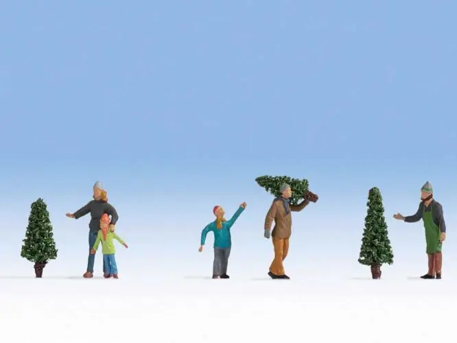 Christmas Tree Lot Figures -- 5 People, 3 Trees (528-15927) 1