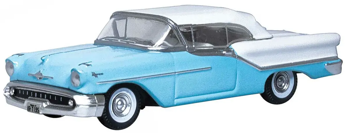 Oxford Diecast 1957 Oldsmobile 88 Convertible - Assembled -- Top Up (Banff Blue, Alcan White)   (553-87Oc57002) 1