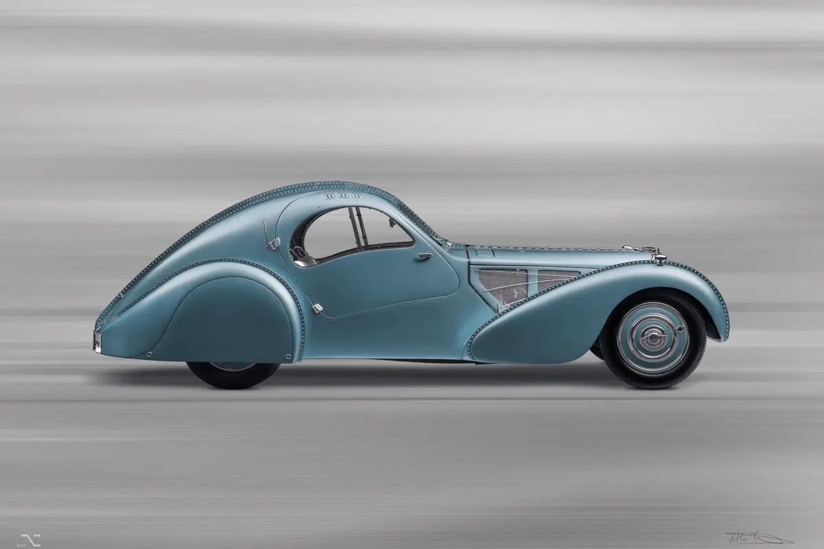 Bugatti Type 57Sc Atlantic - 85Cm Half Tone Flat Bed Print - Side View 1