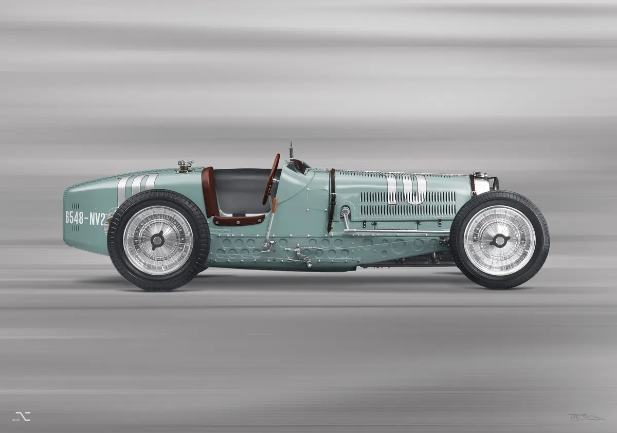 Bugatti  Type 59 Atlantic - 85Cm Half Tone Flat Bed Print - Side View 1
