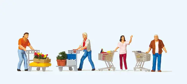 Preiser Shoppers W/Shopping Carts -- Pkg(4) (590-10722) 1