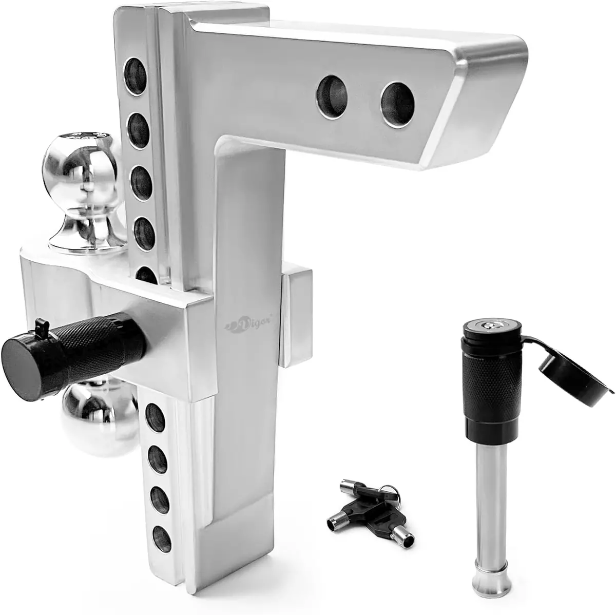 Vigor Adjustable Trailer Hitch Ball Mount For 2" Receiver - 10" Drop, 12,500 Lbs Gtw, Dual Ball 1