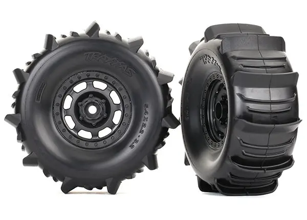 Desert Racer Black Wheels W/ Paddle Tires (2)   (Tra8475) 1