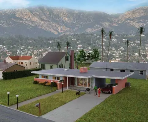 Walthers Mid-Century Modern Home -- Kit - 9-7/16 X 5-5/32 X 1-15/16" 23.9 X 13 X 4.9Cm   (933-4156) 1