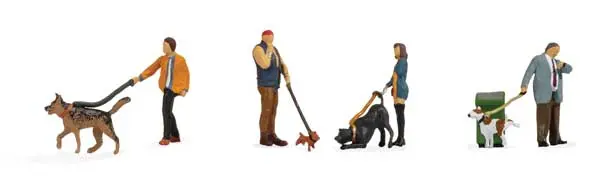 Walthers People With Dogs -- 4 Of Each With 1 Garbage Can   (949-6082) 1