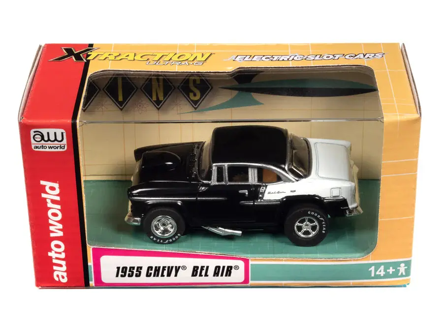 Auto World Xtraction 1955 Chevy Bel Air (Black/White) Ho Slot Car (Awdcp7980) 1