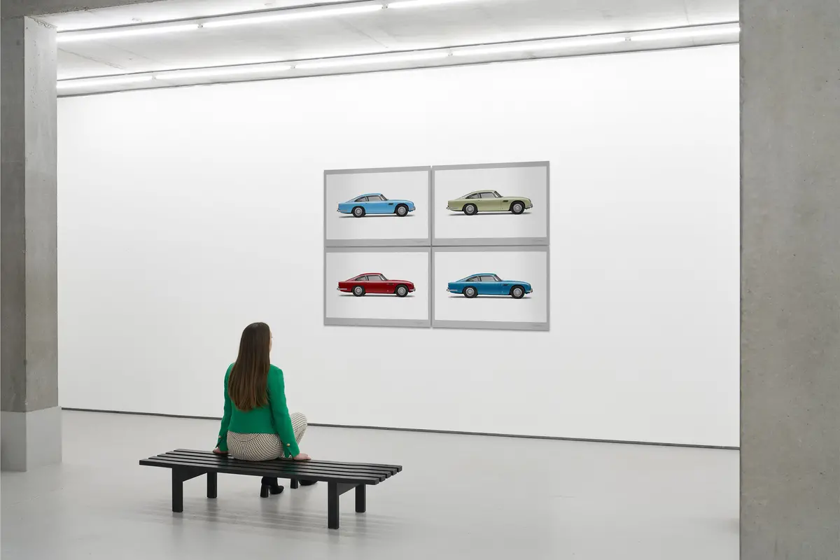 Aston Martin Db5 Vantage - 100Cm Large Half Tone Flat Bed Print - Side View 1
