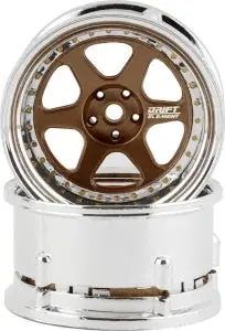 Ds Racing Drift Element 6 Spoke Drift Wheels (Bronze & Chrome W/Gold Rivets)   (Dsc-De-222) 1