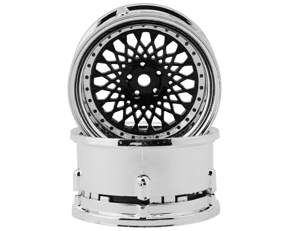 Ds Racing Element Mesh Drift Wheels (Black W/Chrome Lip & Black Rivets) (2)   (Dsc-De-314) 1