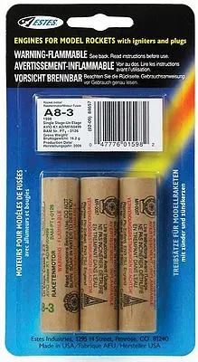 Estes A8-3 Model Rocket Engines (3) (Est1598) 1