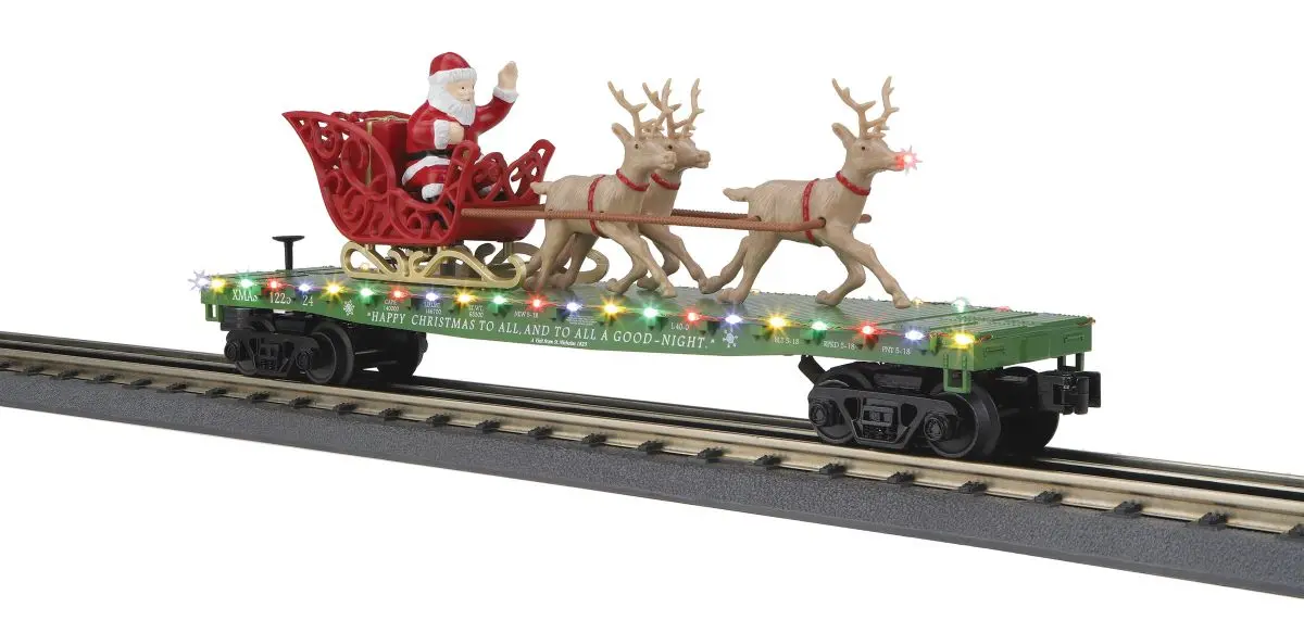 O Christmas Flatcar W/Santa Sleigh & Reindeer/Green   (Mth3076918) 1