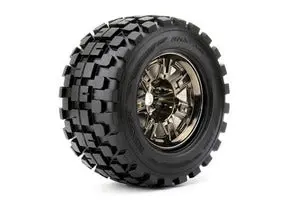 Rythm 1/8 Monster Truck Tires Mounted On Chrome Black Wheels, 0" Offset, 17Mm Hex (1 Pair)  (Ropr4004-Cb0) 1