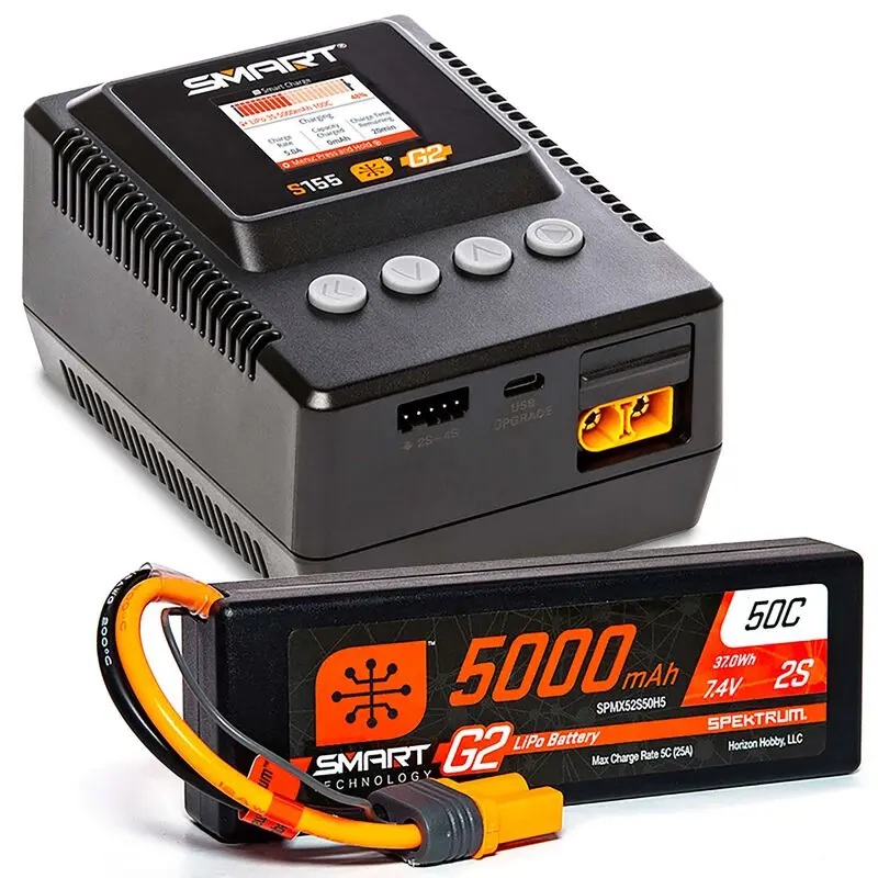 Spektrum Smart Powerstage 2S Surface Bundle: G2 5000Mah 2S Lipo Ic5 & S155 Charger  (Spmxpss200) 1