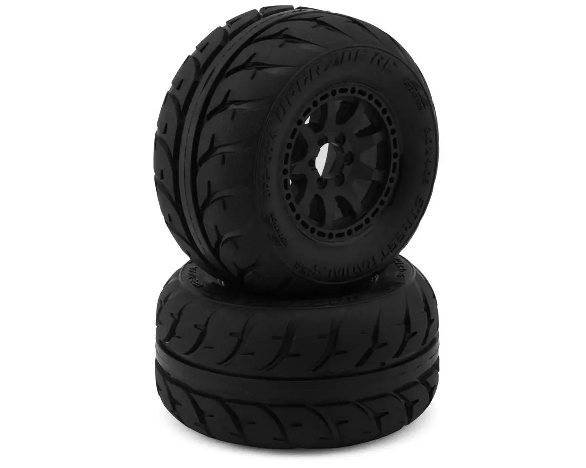 Up-Grade Pre-Mounted On-Road Tires For Traxxas® Mini Maxx® & Mini Xrt® (2) W/12Mm N, 12Mm W, & 14Mm Hexes   (Upg-10014) 1