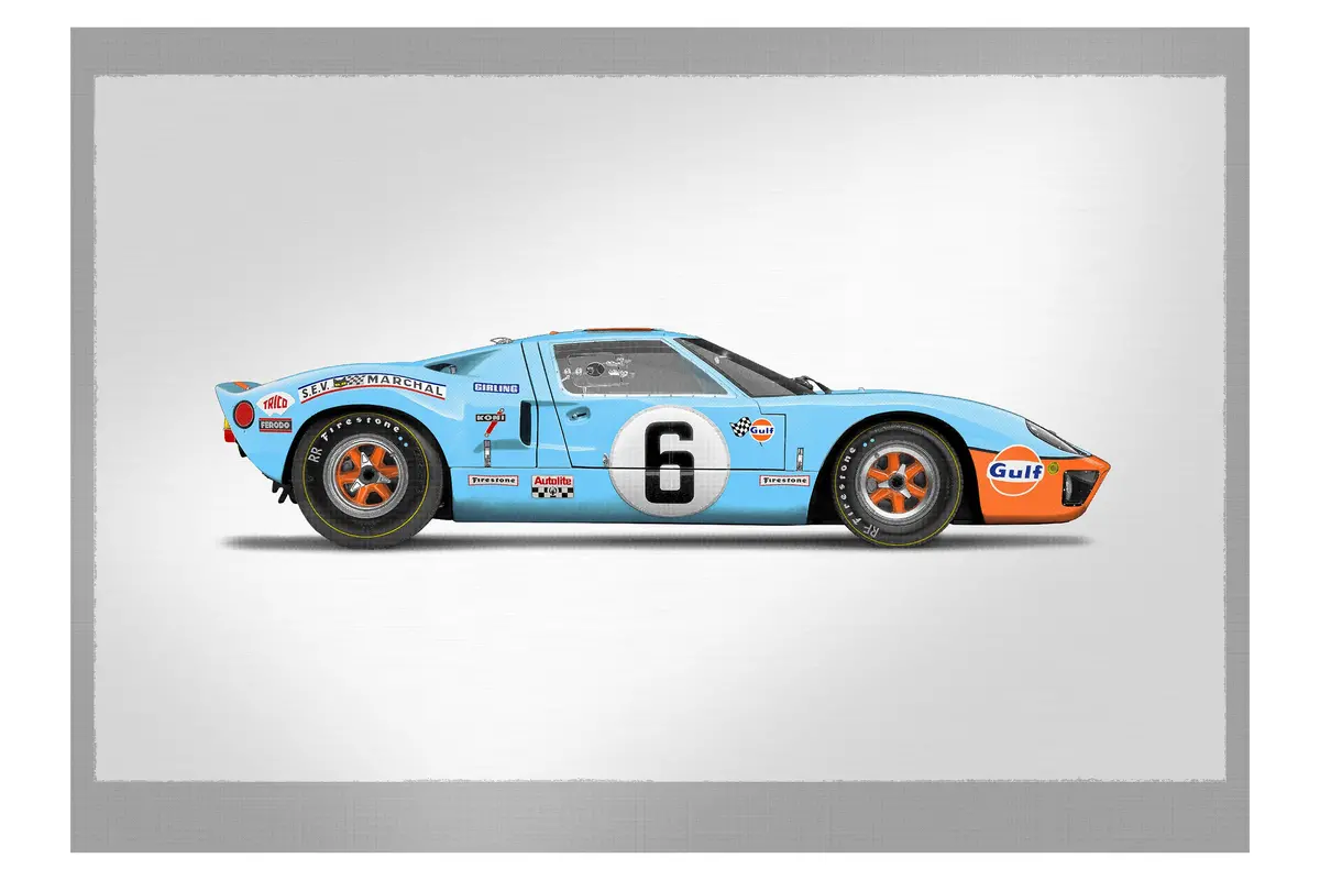 Ford Gt40  - 150Cm Half Tone Flat Bed Print - Side View 1