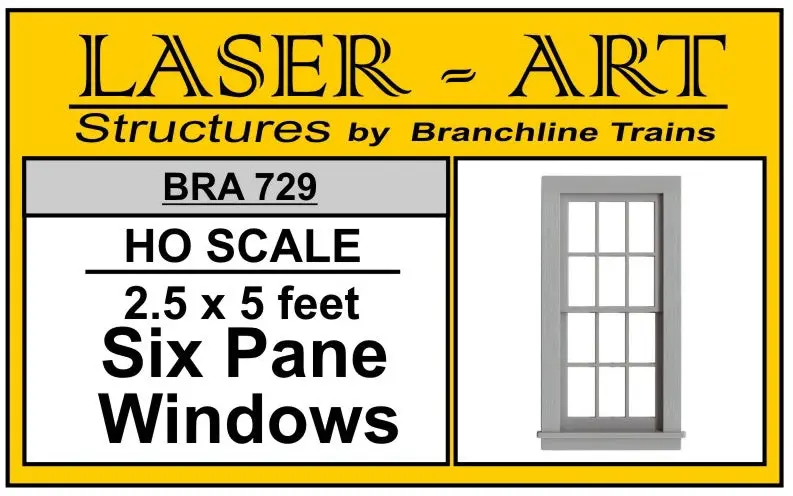 Branchline Window 6-Pane, 30 X 60" Pkg(6) Ho Scale (Bra729) 1