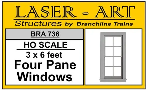 Branchline Window 4-Pane, 36 X 72" Pkg(6) Ho  Scale (Bra736) 1
