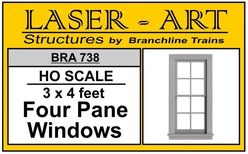 Branchline Window 4-Pane, 36 X 48" Pkg(6)  Ho Scale (Bra738) 1