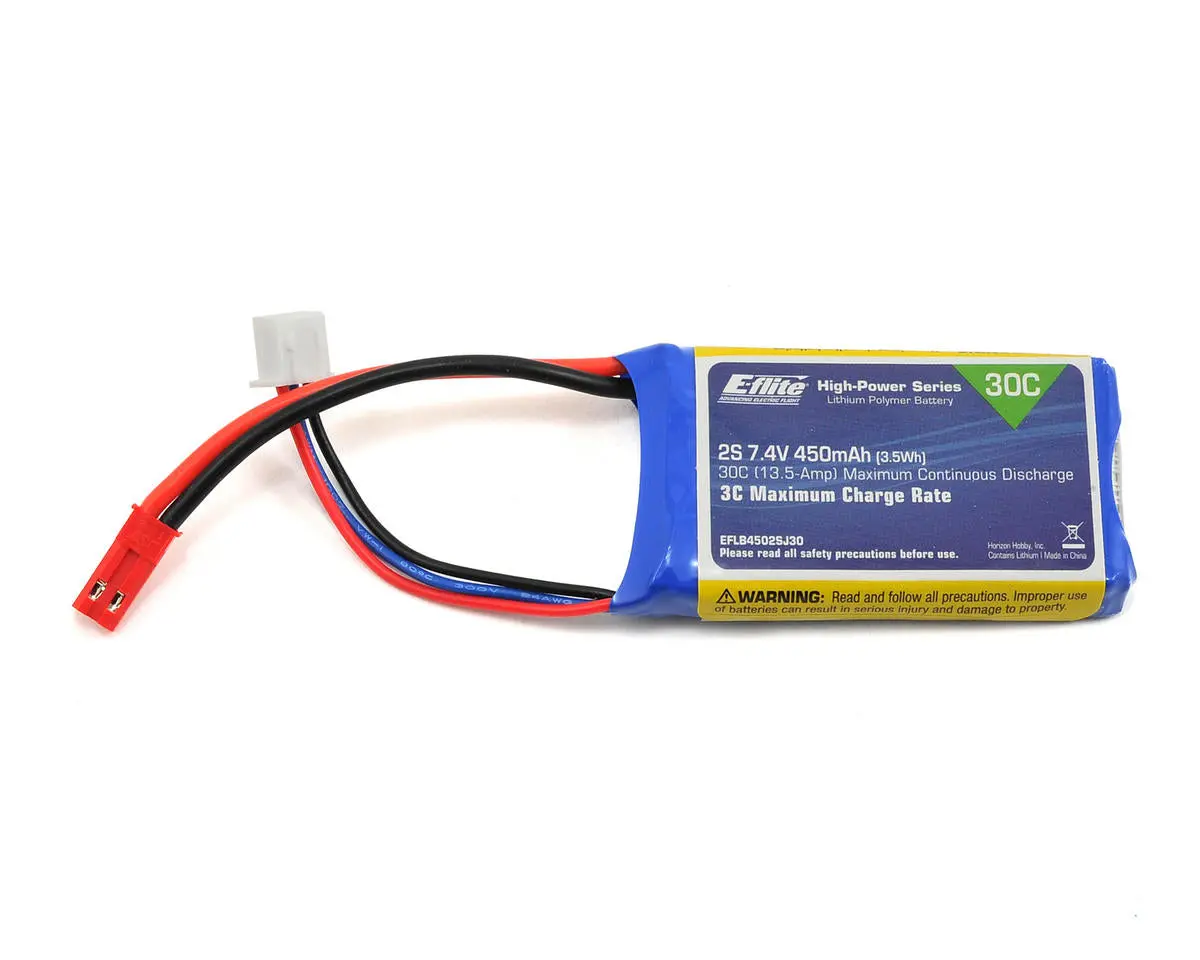 E-Flite 2S Lipo Battery 30C (7.4V/450Mah) W/Jst Connector  (Eflb4502sj30) 1