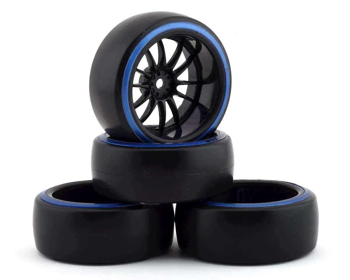 Firebrand Rc Char D29b Pre-Mounted 2-Piece Slick Drift Tires (4) (Black/Blue) W/D2 Tires, (Fbr1whechr947) 1