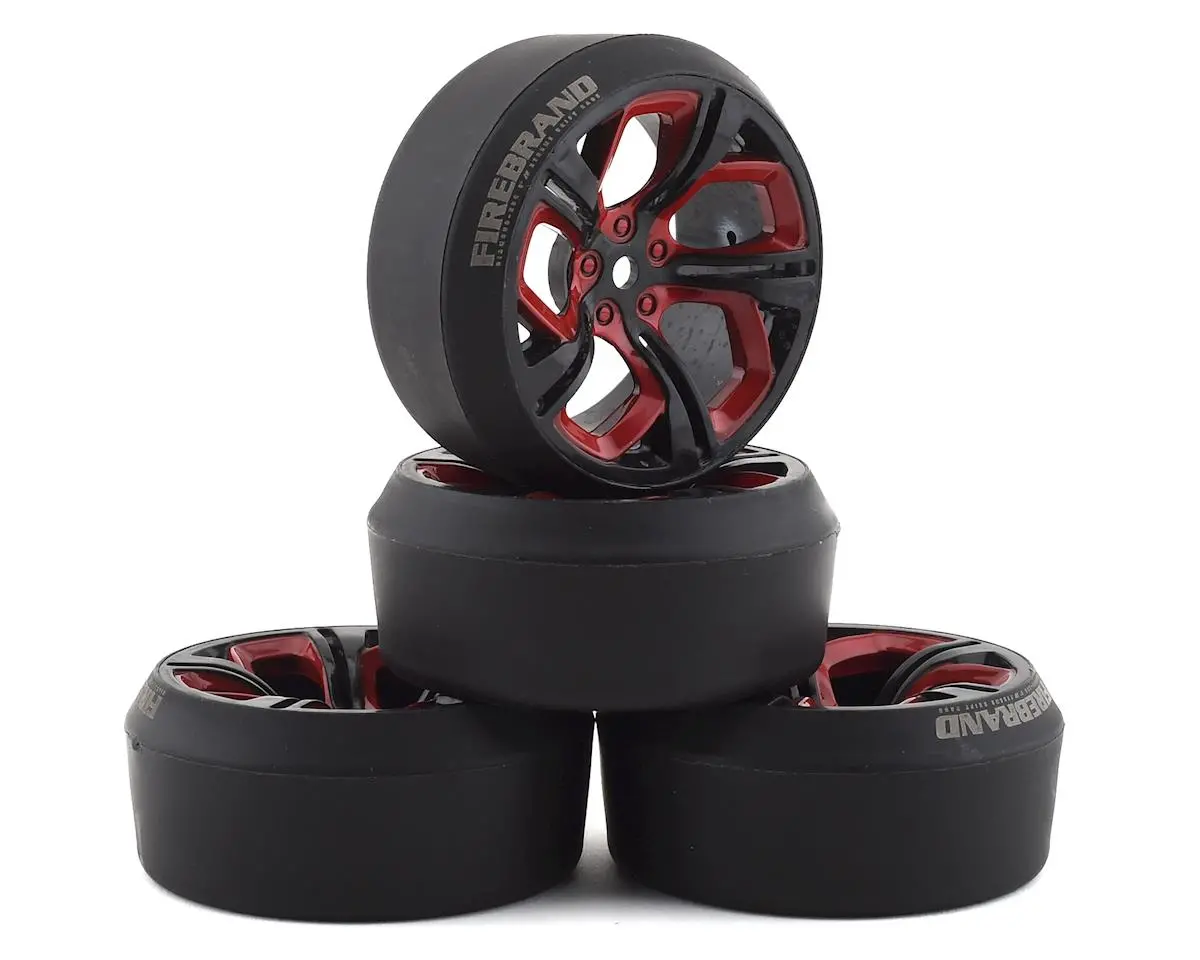Firebrand Rc Hydra Xdr3 5° Pre-Mounted Tires (4) (Red/Black) W/Diamond Tires, 12Mm H Offset   (Fbr1whehyd503) 1
