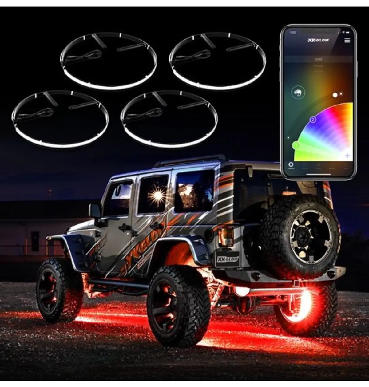 Xk 4 Pc 15” Wheel Ring Light Kit App Controlled 1