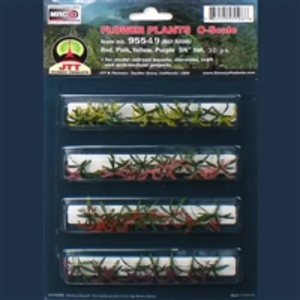 Jtt Scenery Flower Plants: Red, Pink, Yellow, Purple 30/Pk – 3/4In – O Scale  (Jtt95549) 1