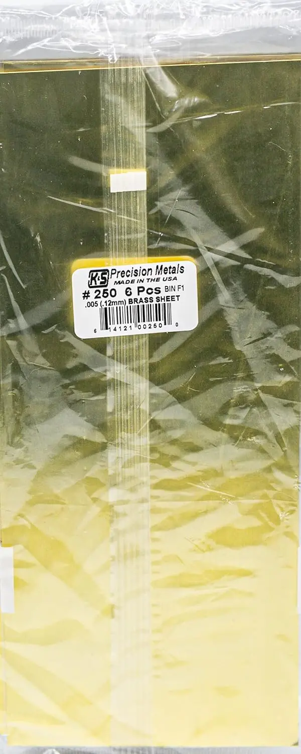 K&S Brass Sheet, 0.005" Thick X 4" Wide X 10"   (K+S250) 1
