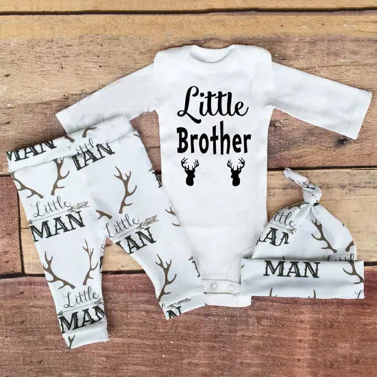 "Little Brother" Print Newborn Baby Clothing Set 1