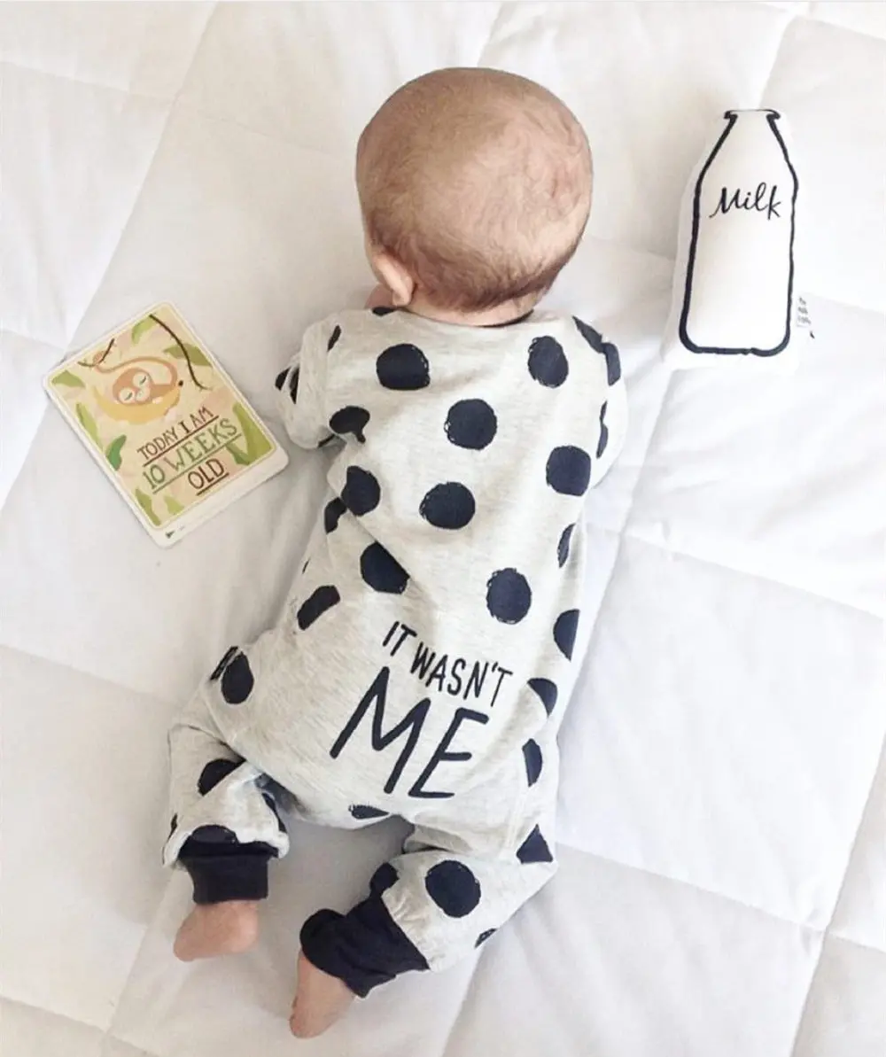 "It Was't Me" Print Long-Sleeved Dot Jumpsuit 1