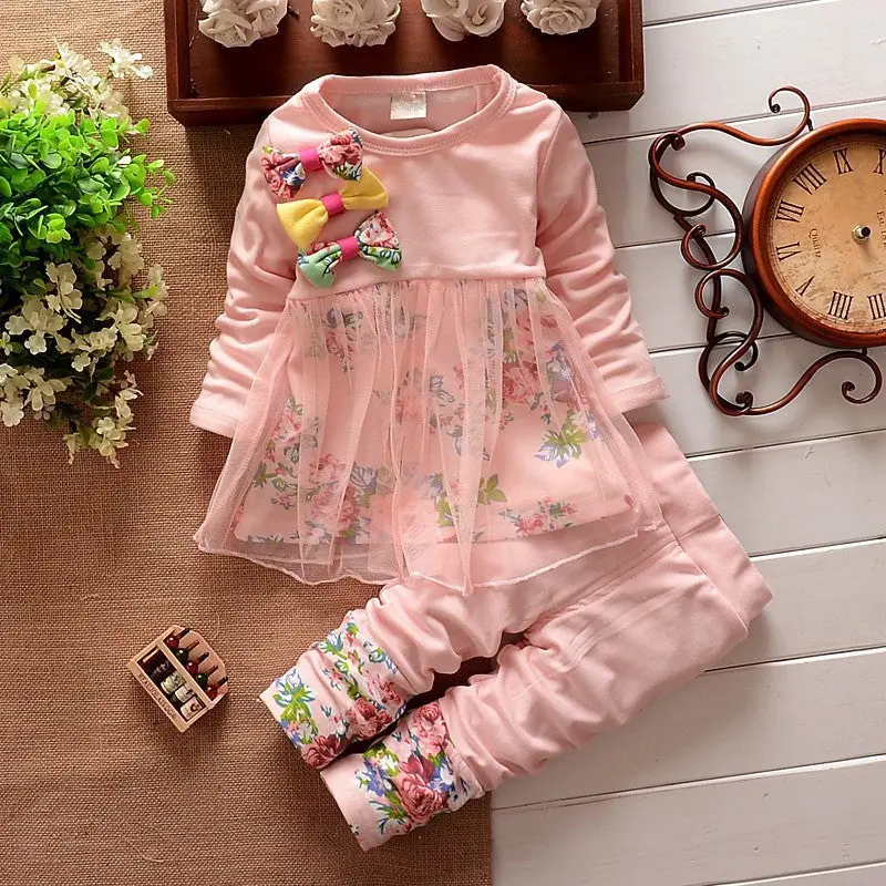 Floral Bow Style Baby Girls Clothing Set 1