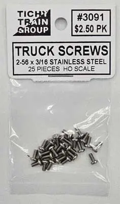 Tichy Stainless Steel Truck Screws For Ho Freight Cars -- Self-Tapping 2-56 X 3/16" Pkg(25)   (Tic3091) 1